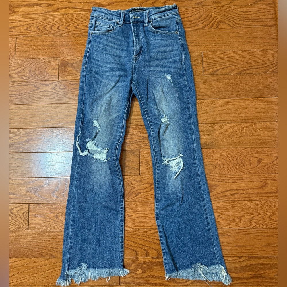 Classic Blue Distressed Straight Leg Jeans